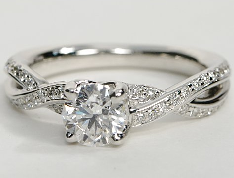 Twisted Pave Band Engagement Ring in 14k White Gold