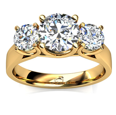 Round Three-Stone Engagement Ring in 14k Yellow Gold
