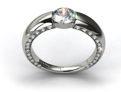 Bar Tension Set Engagement Ring with Pave Diamonds
