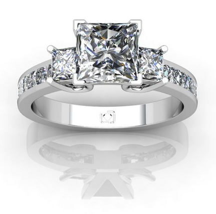 Princess Cut Sidestone Engagement Ring in 14k White Gold