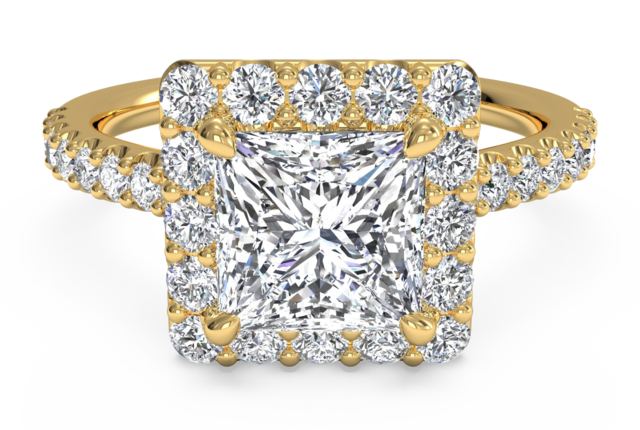 Square Halo Engagement Ring with Pave Diamonds in 18k Yellow Gold