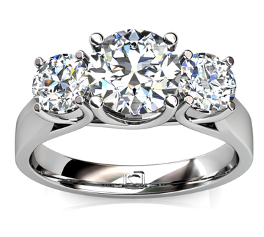 Round Diamond Three Stone Engagement Ring in Platinum