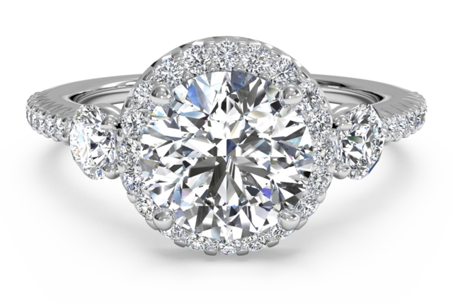 Halo Three-Stone Pave Engagement Ring in Platinum