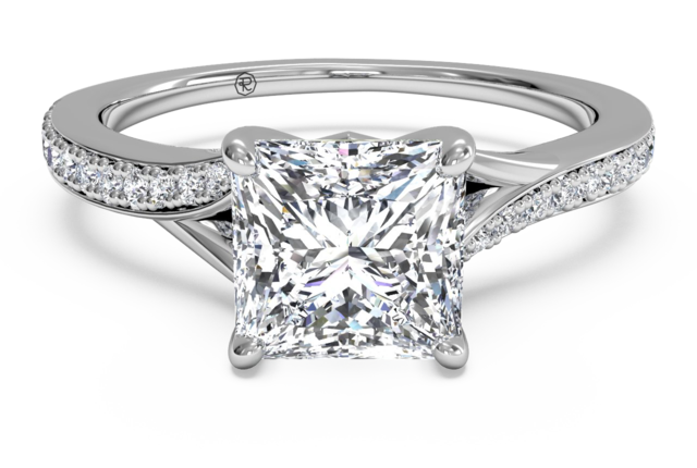 Slightly Twisted Pave Engagement Ring in Palladium