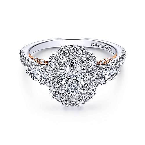 Angelic 14K White-Rose Gold Oval Diamond Engagement Ring